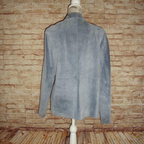 Field Gear Suede Leather Pale Blue Snap Front Blouse Blazer Jacket size Medium - Picture 2 of 4